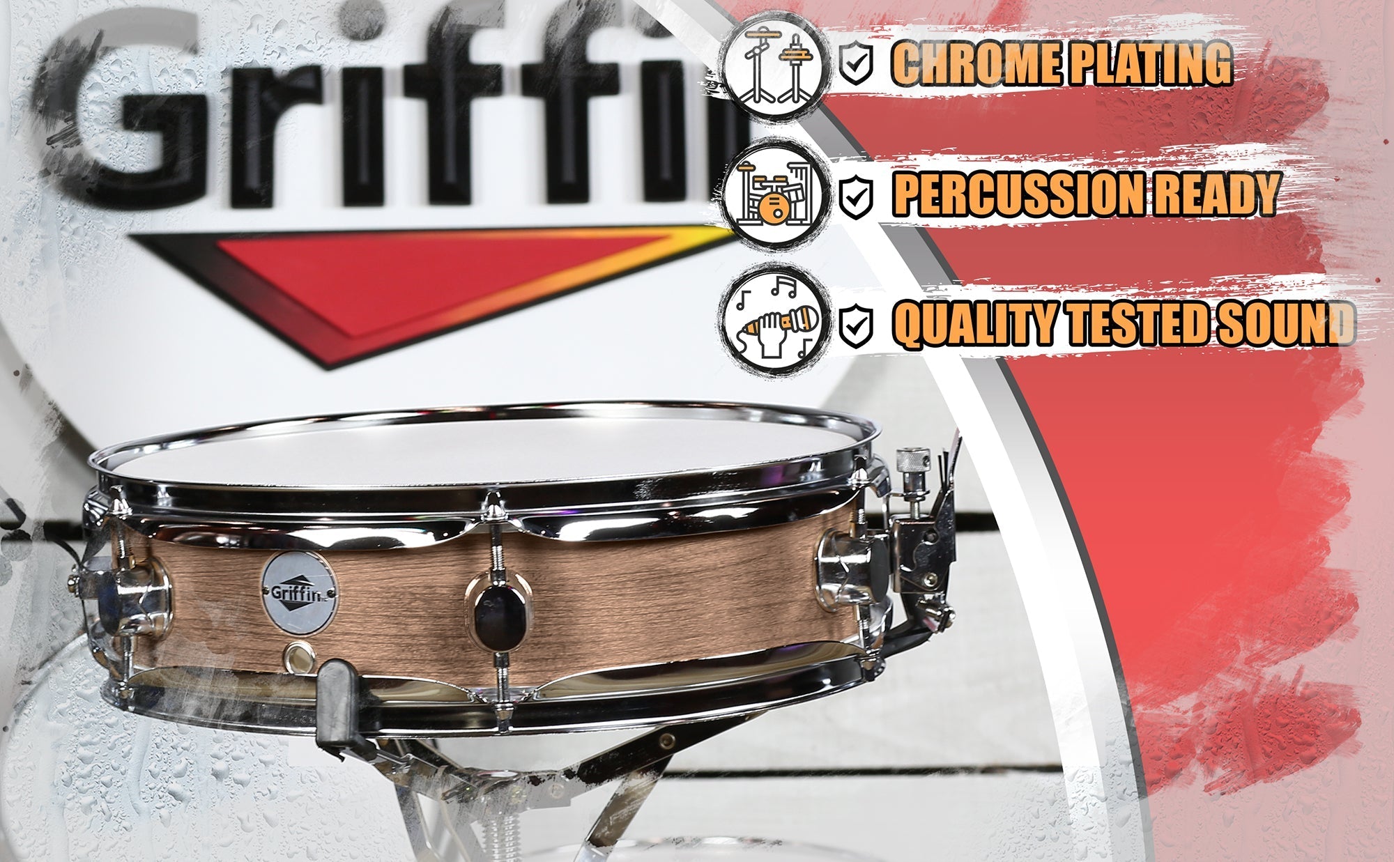 Piccolo Snare Drum 13" x 3.5" by GRIFFIN - 100% Poplar Shell with Oak Wood Finish & Coated Drum Head - Professional Marching Drummers Percussion GeekStands.com