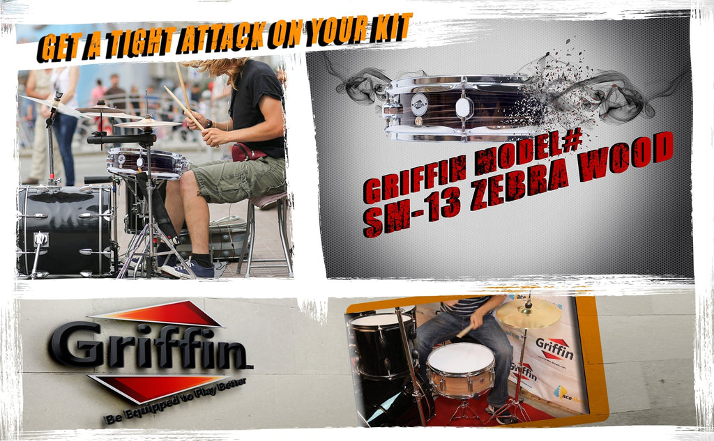 Piccolo Snare Drum 13" x 3.5" by GRIFFIN - 100% Poplar Wood Shell with Zebra Wood Finish & Coated Drum Head - Marching Drummers Percussion GeekStands.com