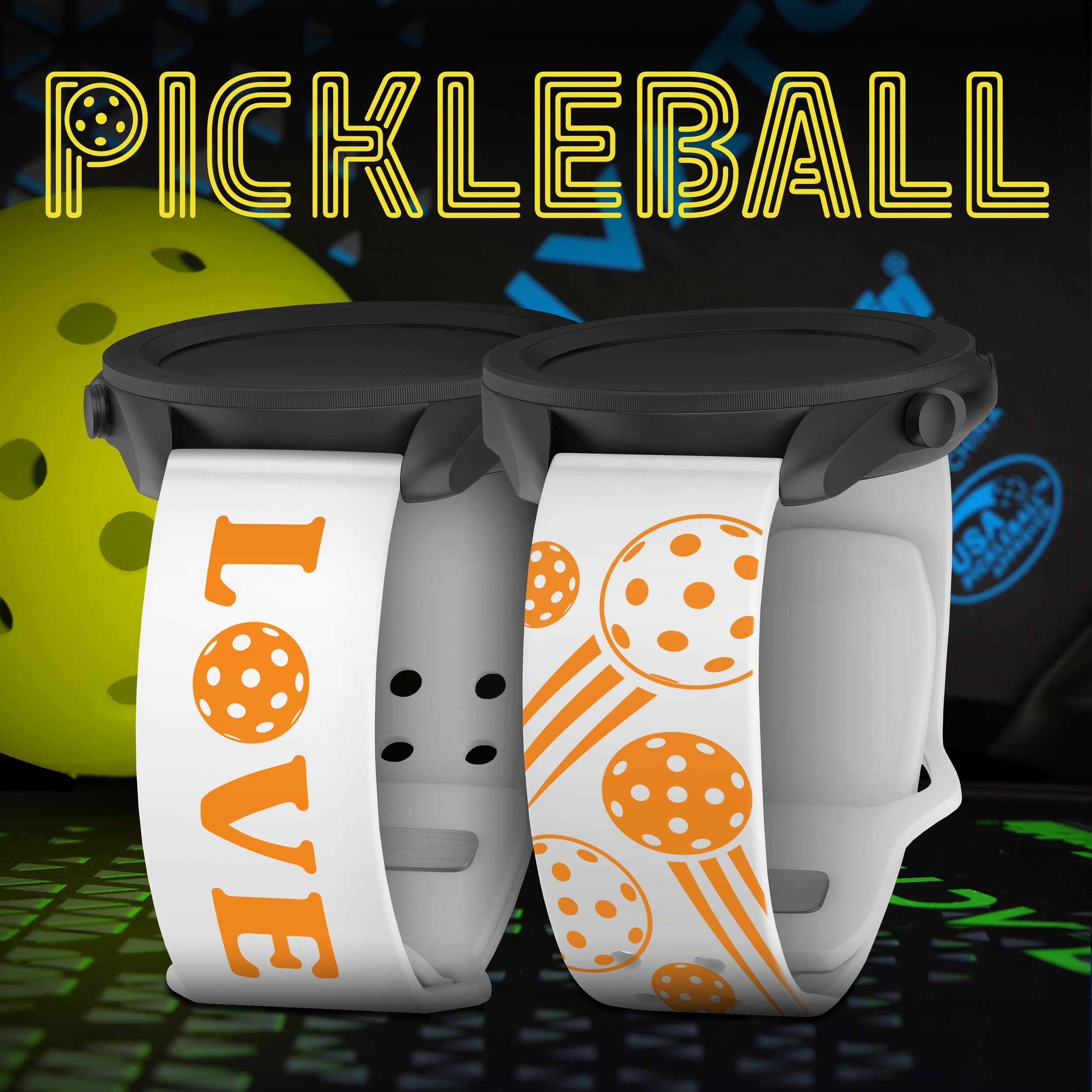 Pickleball Brights HD  Watchband for Samsung, Garmin, Fossil, and More Affinity Bands