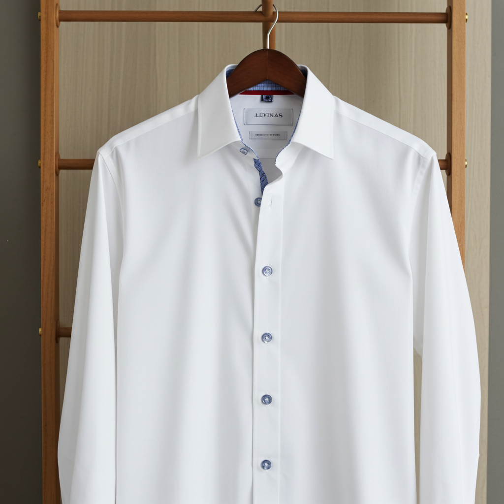 Edward// // Cotton Knit-Stretch Button-Up Shirt With Contrast Details // White // Tailored Fit (Fitted) LEVINAS® Official