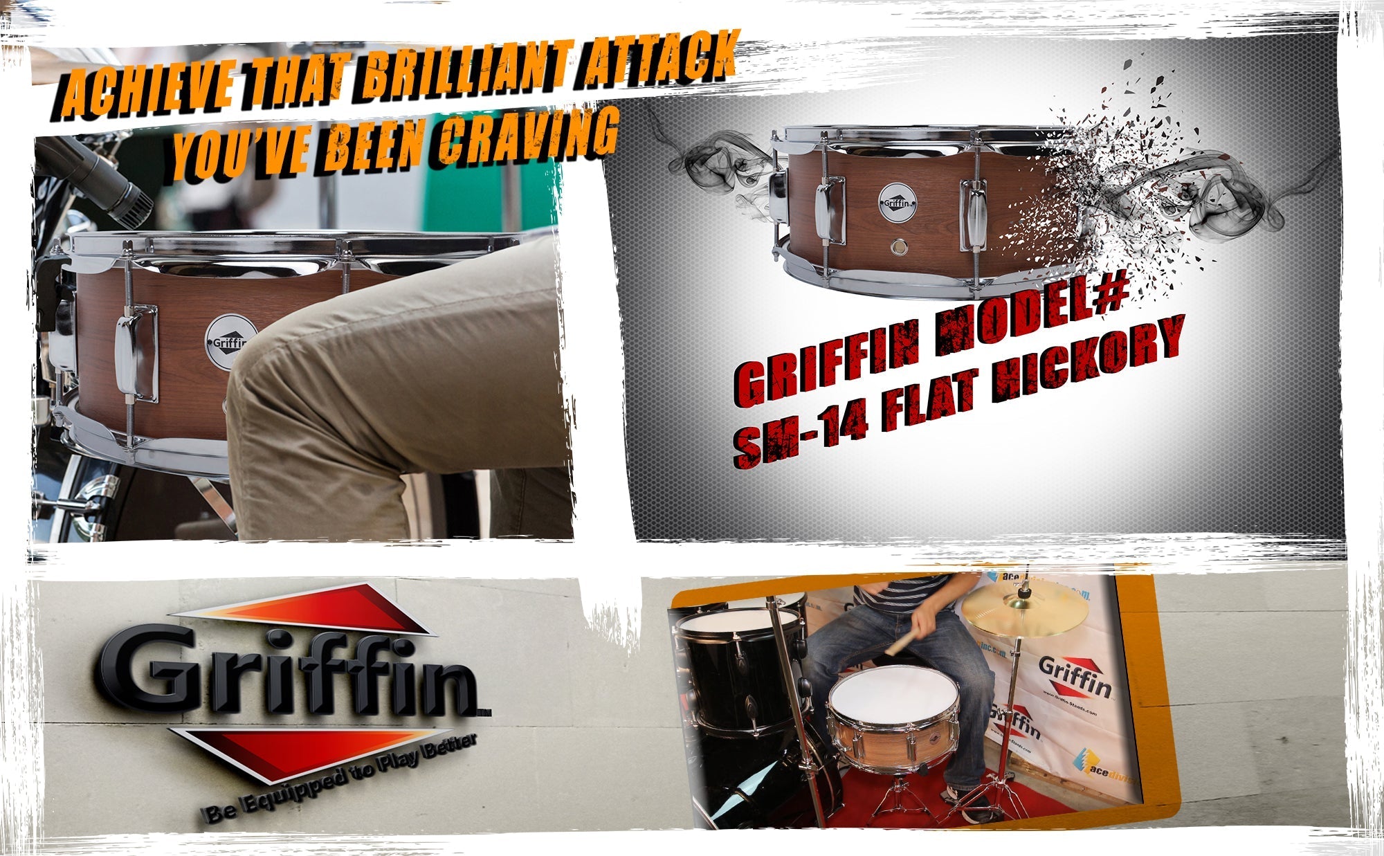 GRIFFIN Snare Drum - Poplar Wood Shell 14" x 5.5" with Flat Hickory PVC - 8 Metal Tuning Lugs & Snare Strainer Throw Off - Percussion Instrument Kit GeekStands.com