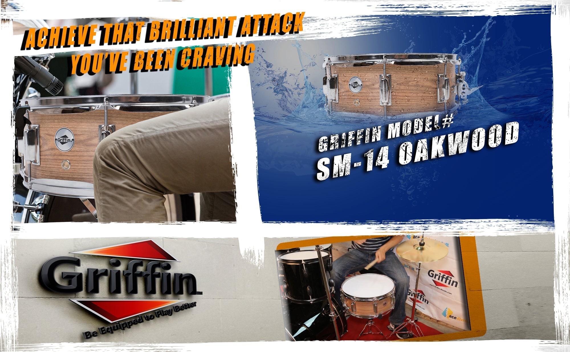 Oak Wood Snare Drum by GRIFFIN - PVC on Poplar Wood Shell 14" x 5.5" - Percussion Musical Instrument with Drummers Key for Students & Professionals GeekStands.com