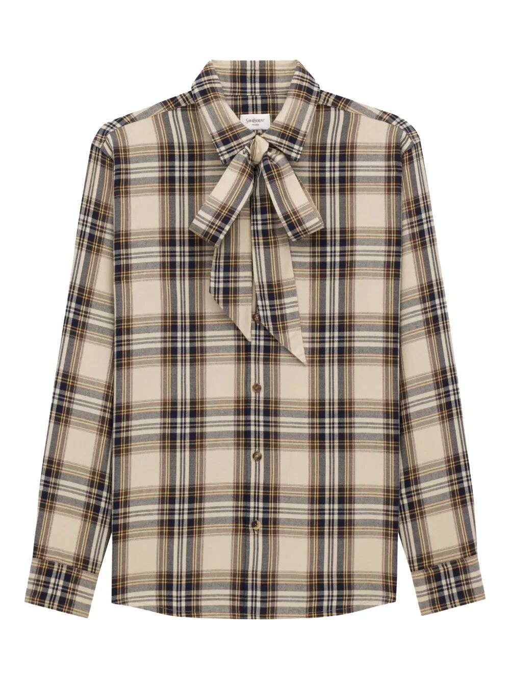 Saint Laurent Women Cassandre Lavallière Shirt In Cotton Tartan Luosophy