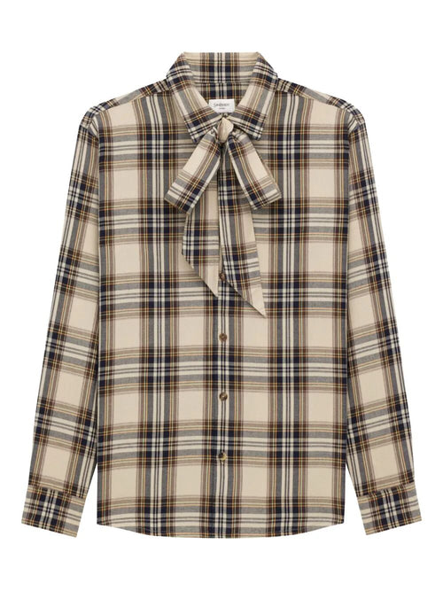 Saint Laurent Women Cassandre Lavallière Shirt In Cotton Tartan Luosophy