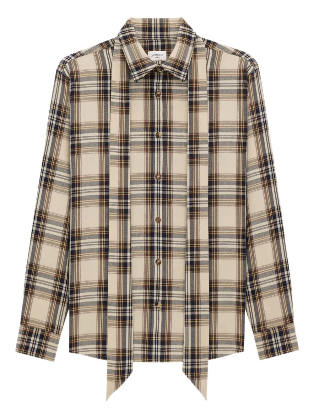 Saint Laurent Women Cassandre Lavallière Shirt In Cotton Tartan Luosophy