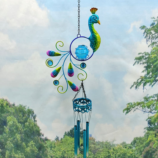 Peacock Solar Wind Chime Lamp Garden Light Decoration