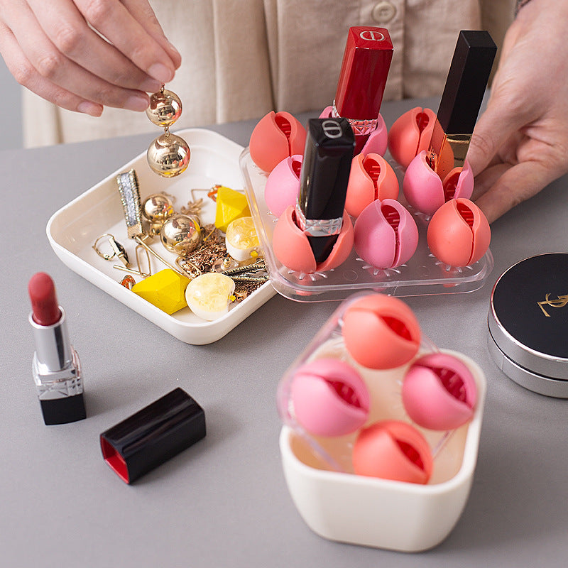 Creative Lipstick Storage Box Makeup Silicon Organizer Organizador Jewelry Cosmetic Display Stand Flower Seed Organiza