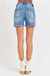 RISEN Front Slit Raw Hem Denim Shorts