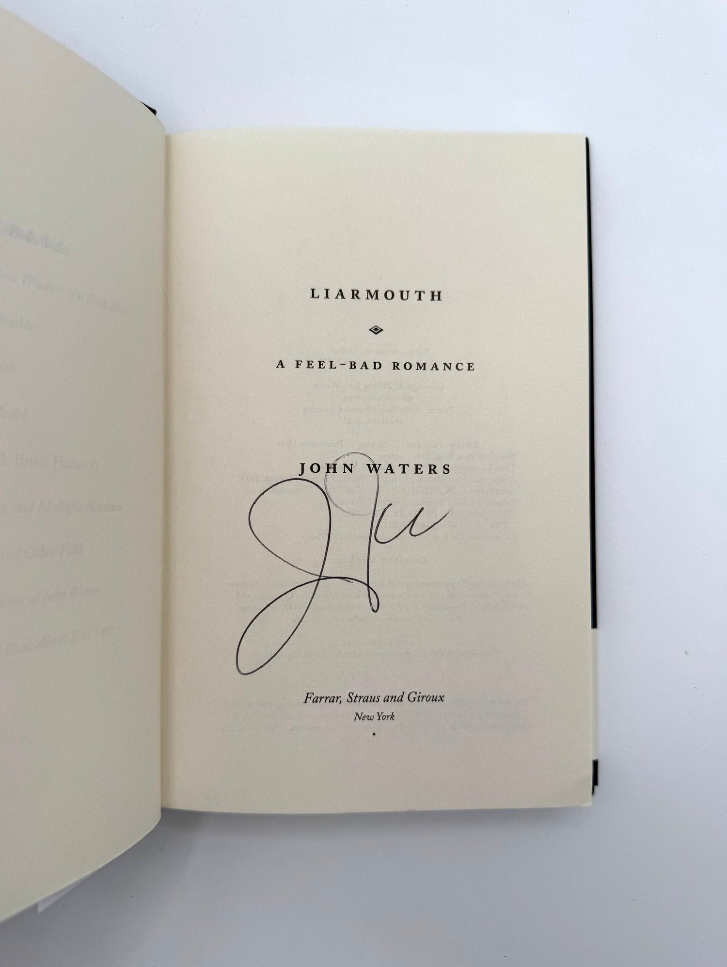 SIGNED Liarmouth by John Waters Cedar Leaf Books
