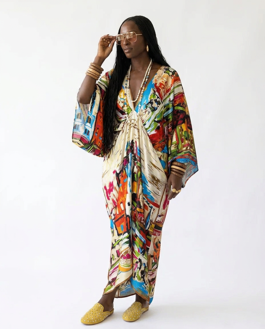 Lively Printed Bohemian Maxi Dress Boho Brown