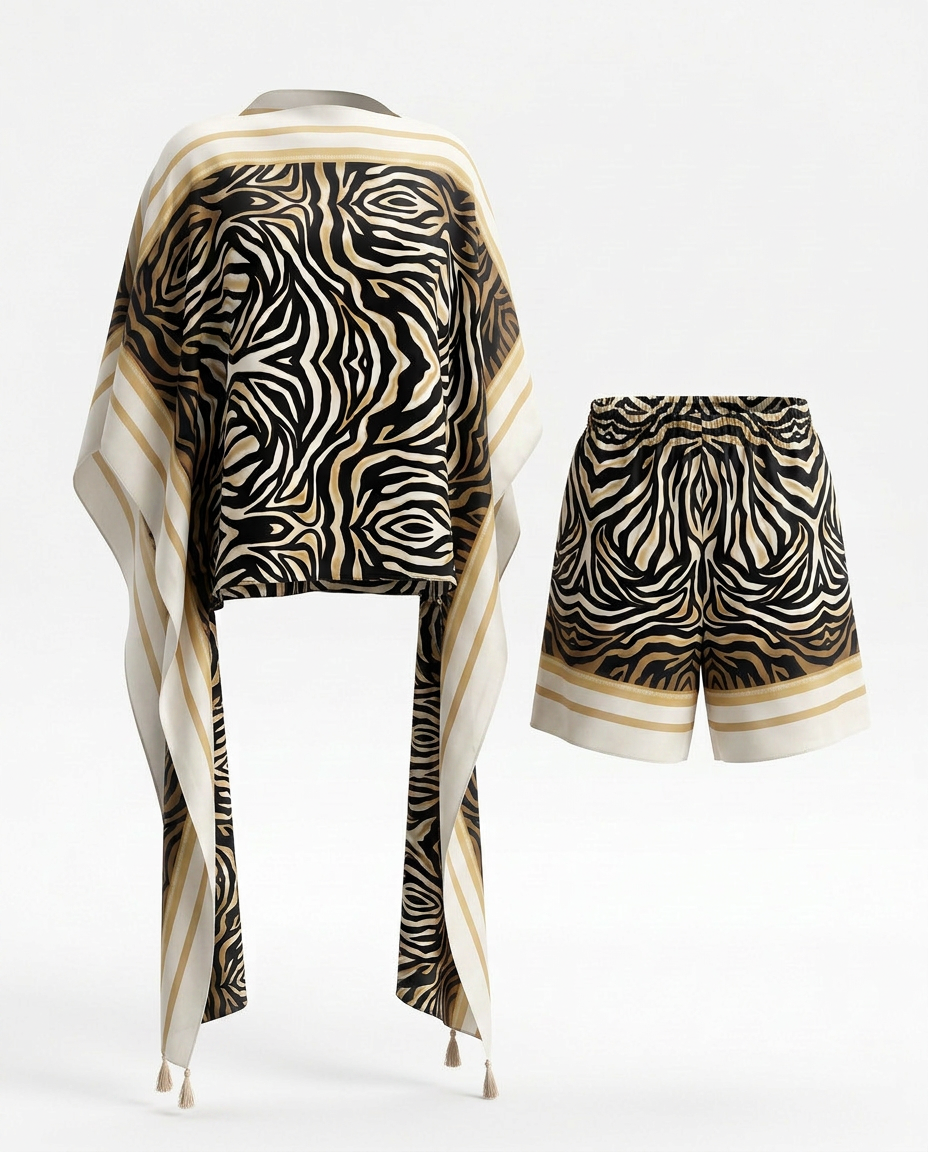 Audacious Zebra Print Kaftan Set Boho Brown