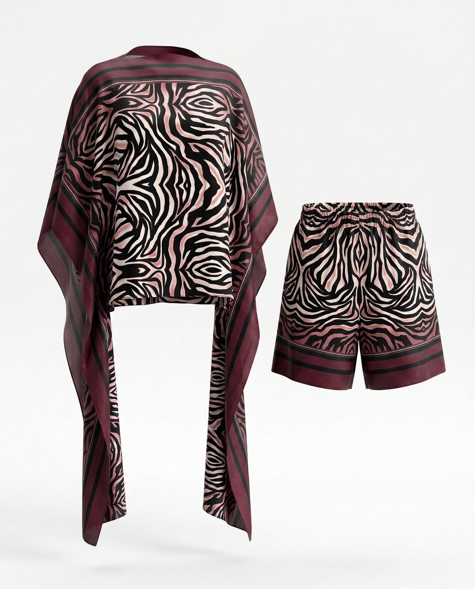 Audacious Zebra Print Kaftan Set Boho Brown