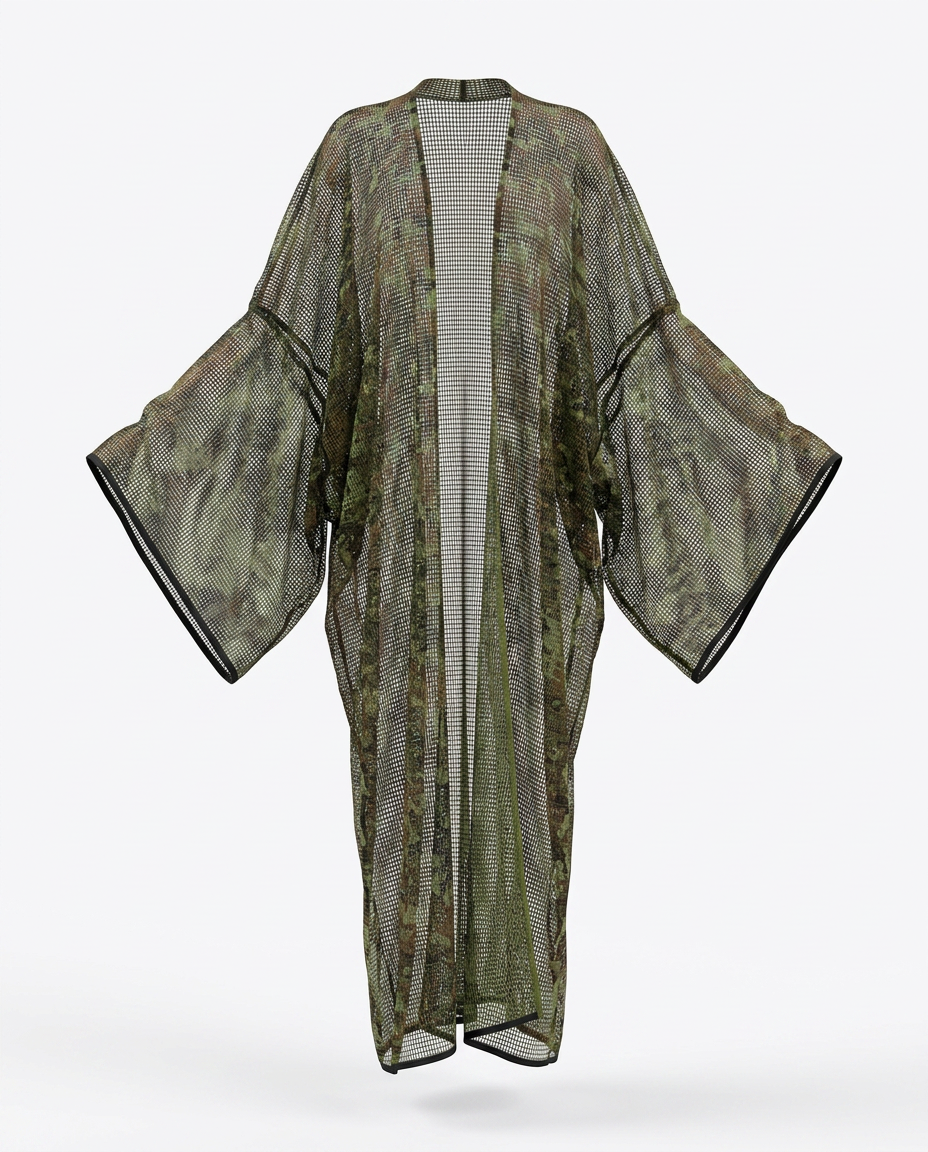 Boundless Camo Mesh Maxi Kimono Boho Brown