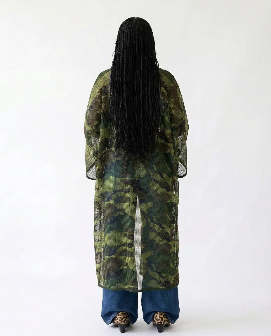 Boundless Camo Mesh Maxi Kimono Boho Brown