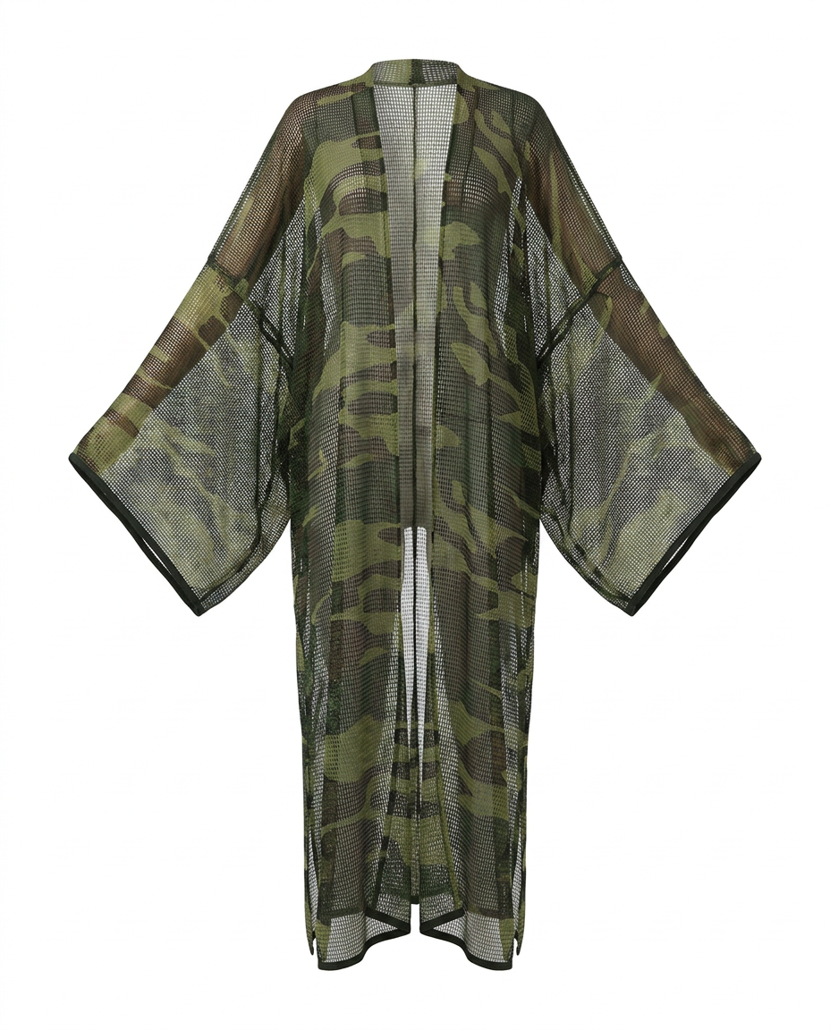 Boundless Camo Mesh Maxi Kimono Boho Brown
