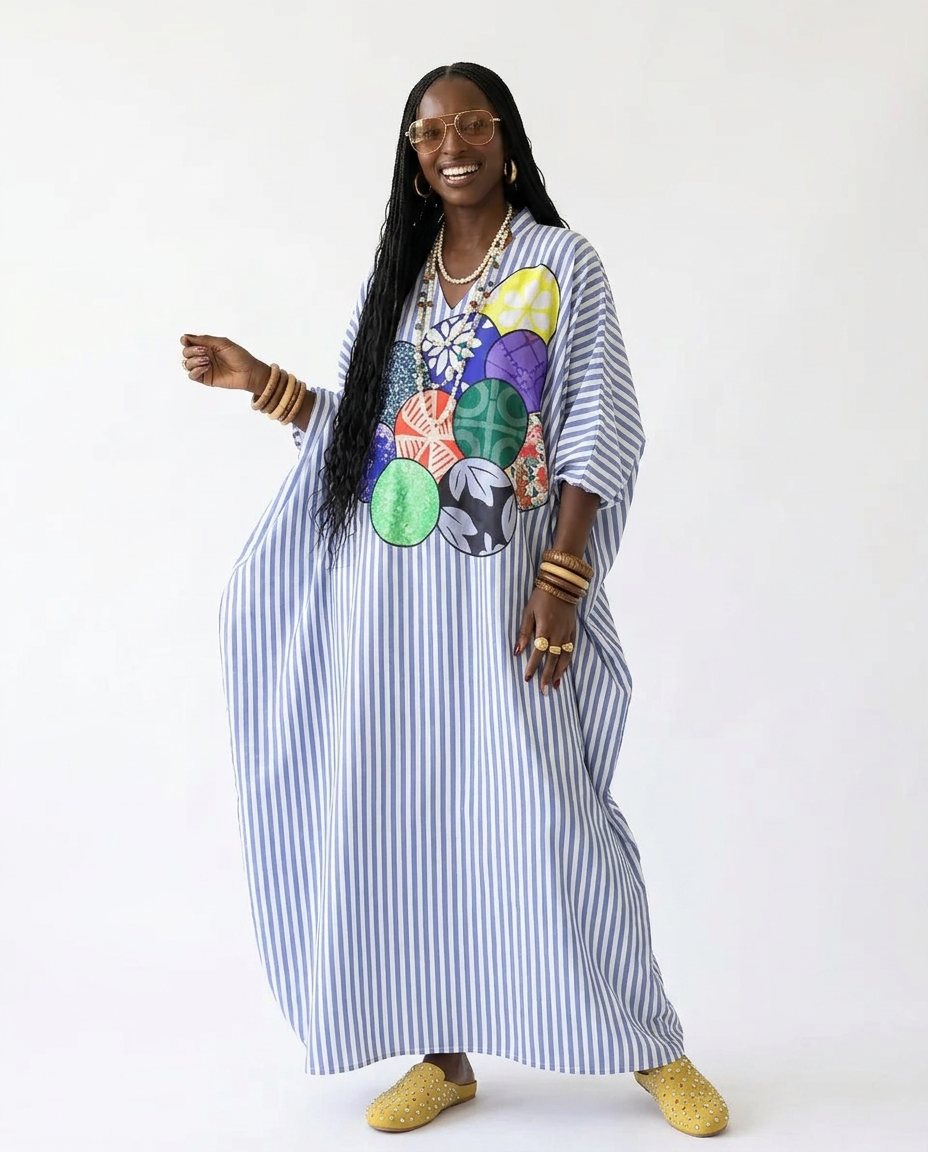 Vibrant Striped Patchwork Maxi Dress Boho Brown