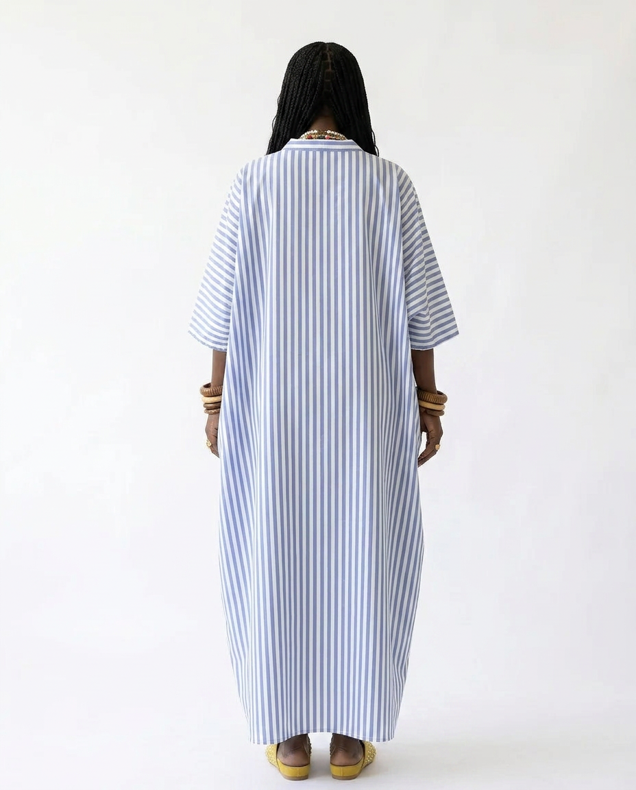 Vibrant Striped Patchwork Maxi Dress Boho Brown