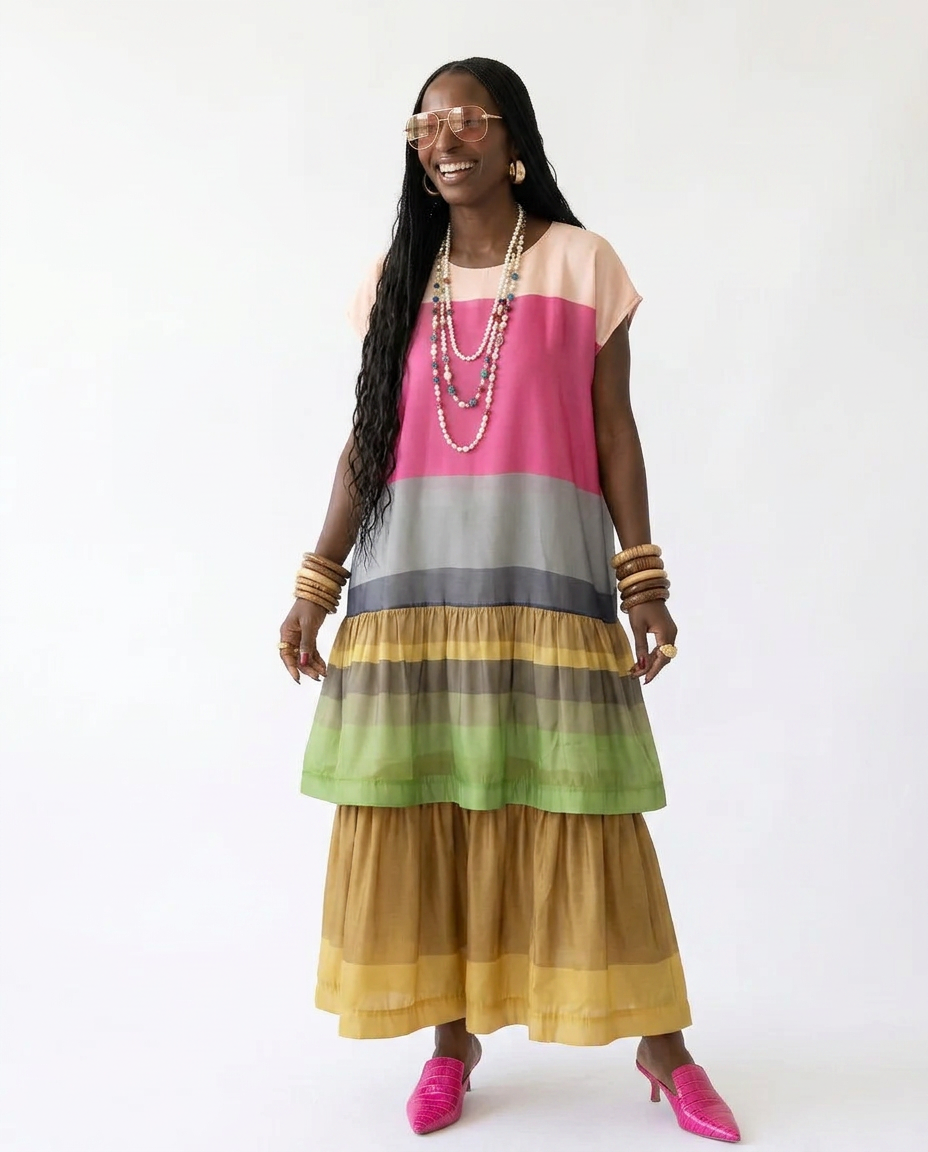 Wanderlust Layered Gradient Maxi Dress Boho Brown