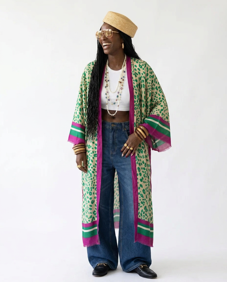 Boundless Printed Flowy Kimono Boho Brown