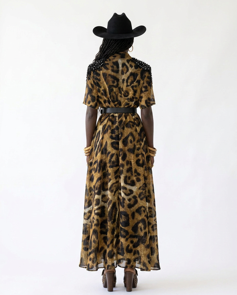 Fierce Leopard Print Maxi Dress Boho Brown