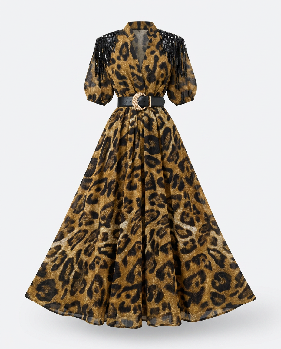 Fierce Leopard Print Maxi Dress Boho Brown