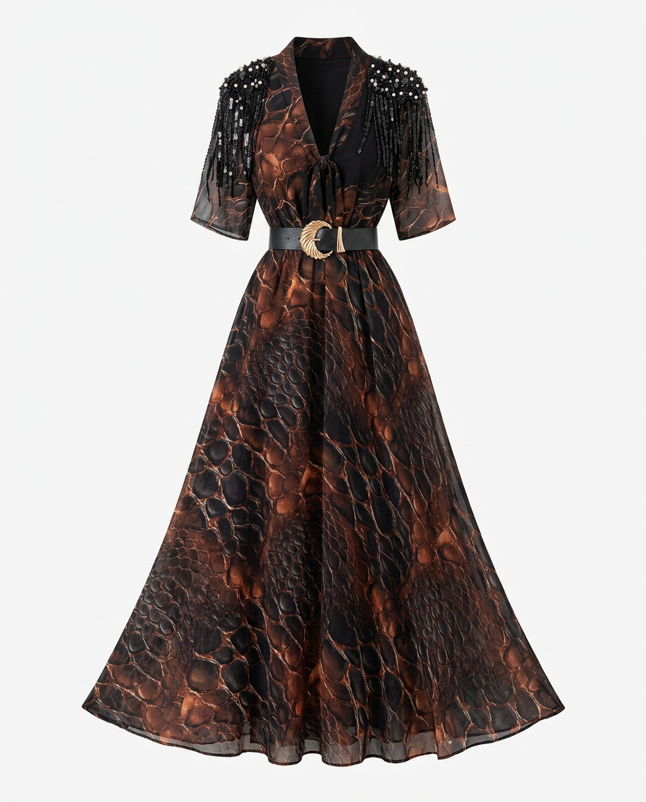 Fierce Leopard Print Maxi Dress Boho Brown