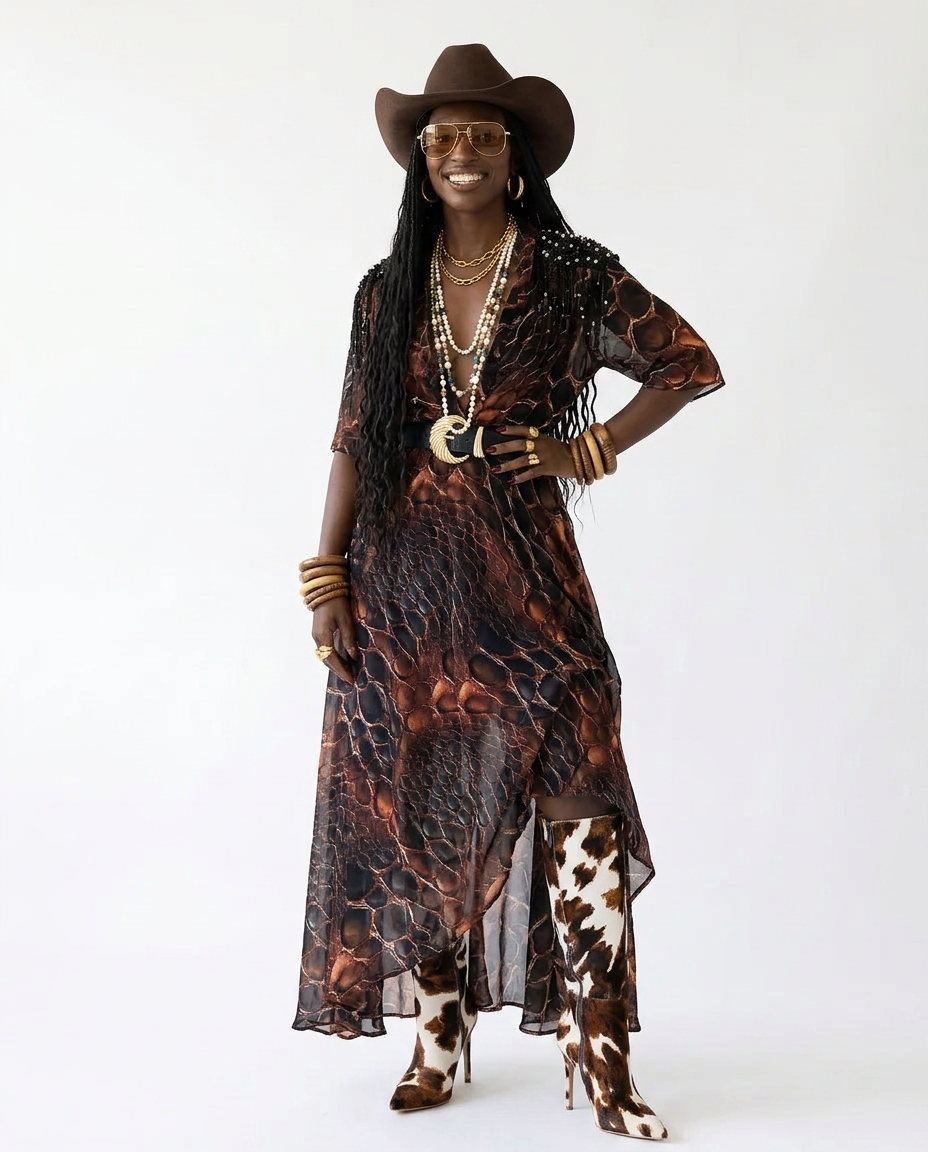 Fierce Leopard Print Maxi Dress Boho Brown