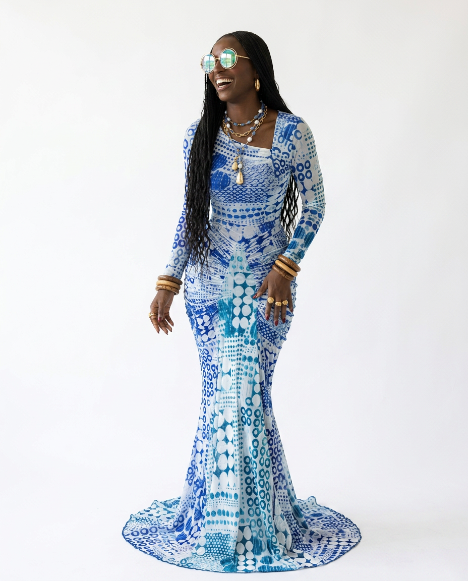 Limitless Printed Ruched Maxi Dress Boho Brown