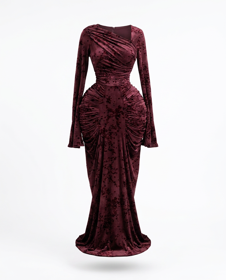 Limitless Printed Ruched Maxi Dress Boho Brown