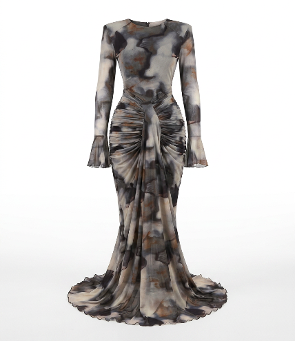 Limitless Printed Ruched Maxi Dress Boho Brown