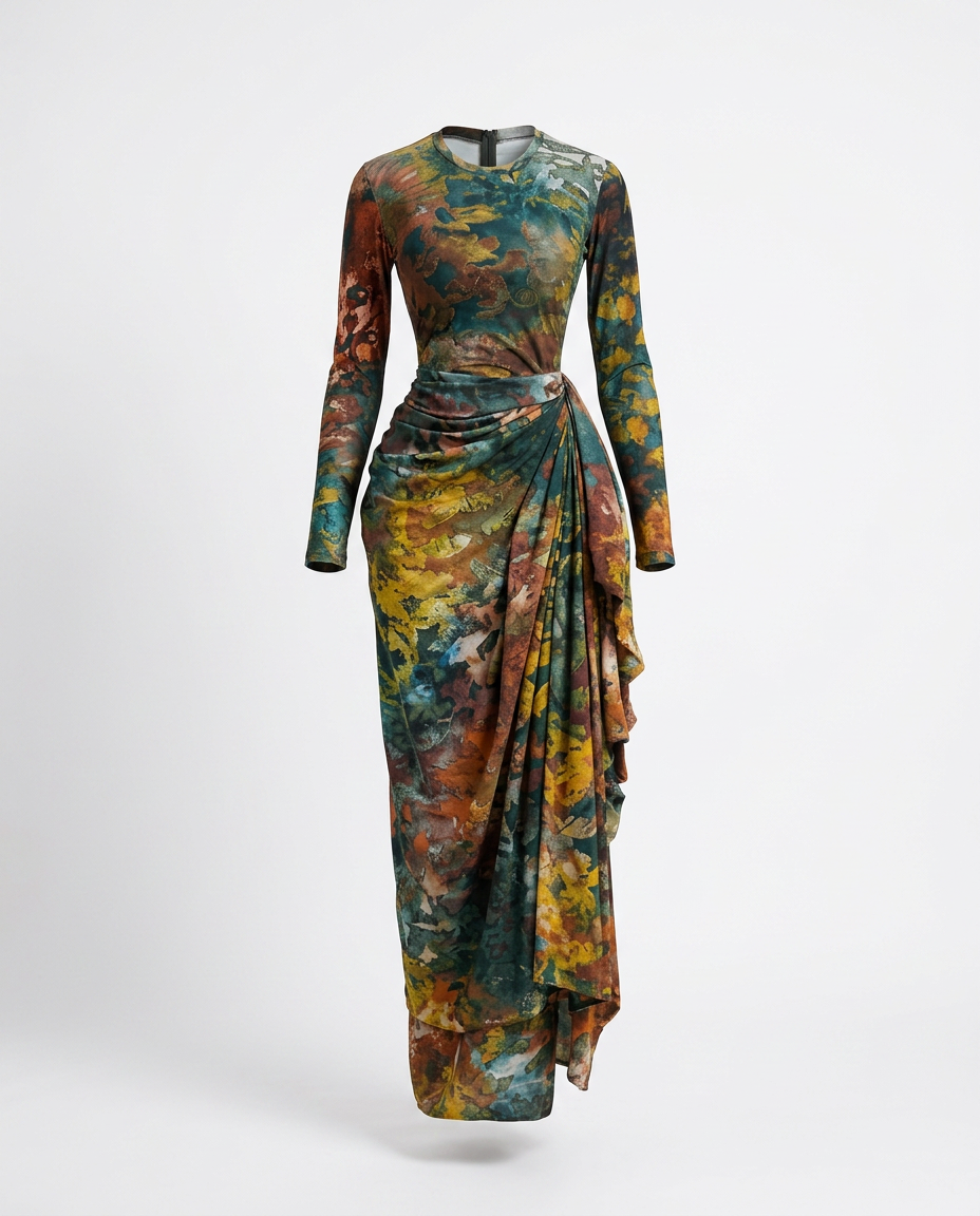 Vibrant Tie Dye Ruched Maxi Dress Boho Brown