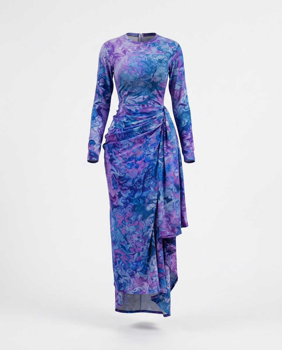 Vibrant Tie Dye Ruched Maxi Dress Boho Brown