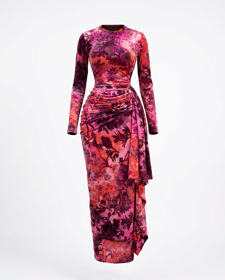 Vibrant Tie Dye Ruched Maxi Dress Boho Brown