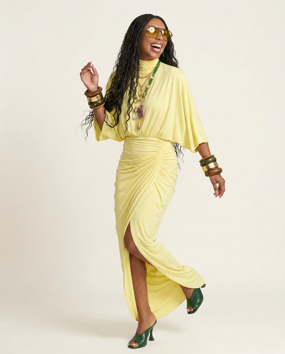 Radiant Pleated High Waist Maxi Dress Boho Brown