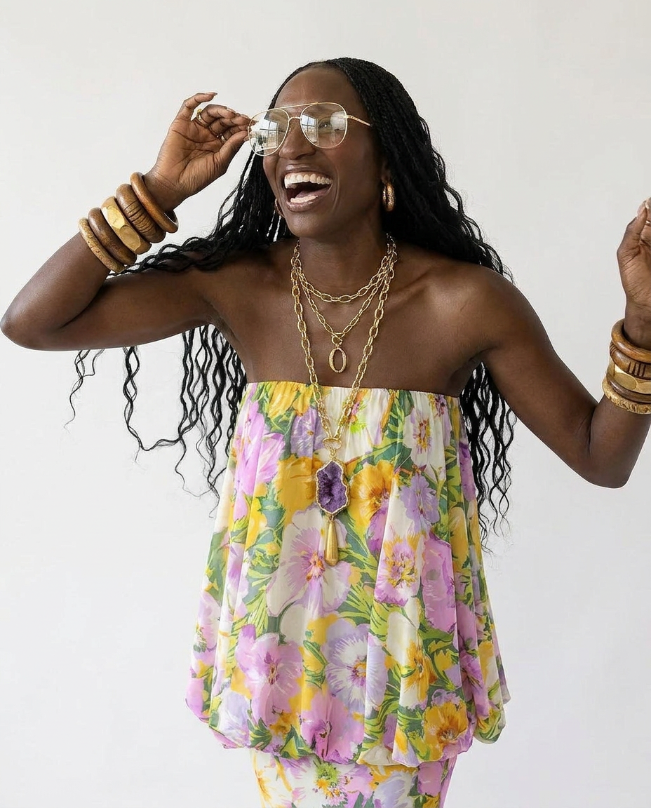 Worthy Floral Print Maxi Dress Boho Brown