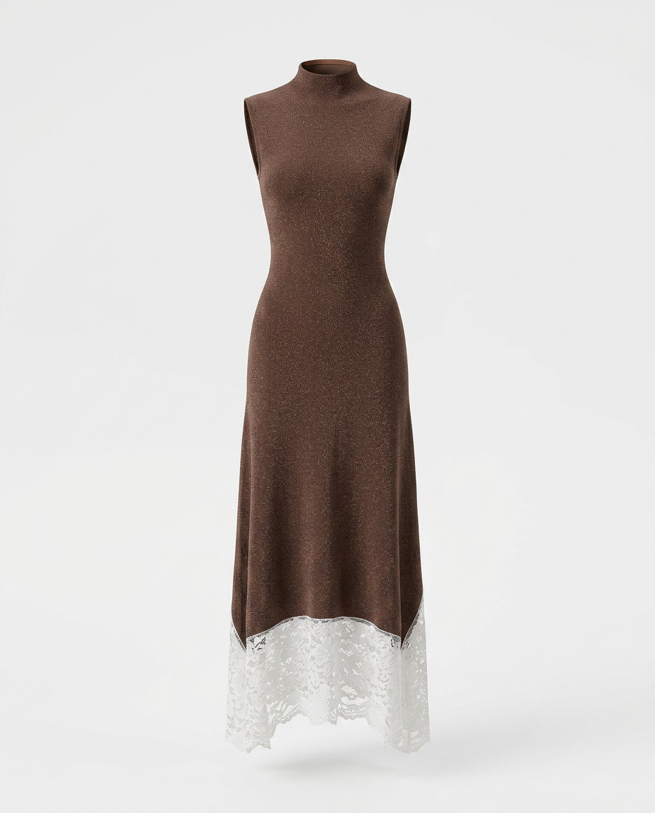Divine Lace Patchwork Maxi Dress Boho Brown