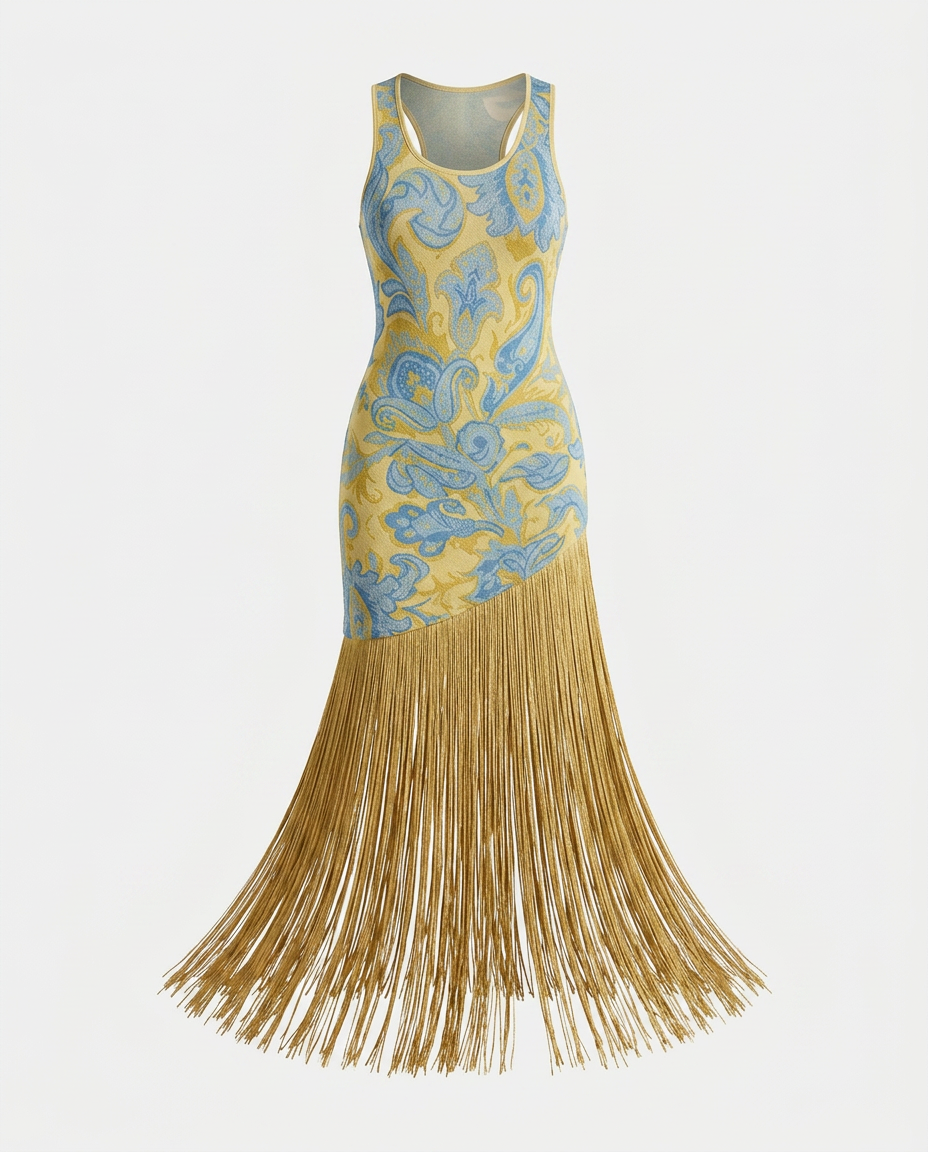 Wild Heart Printed Tassel Maxi Dress Boho Brown