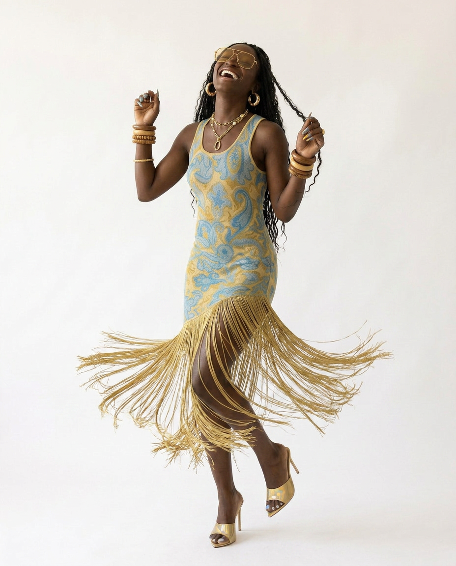 Wild Heart Printed Tassel Maxi Dress Boho Brown