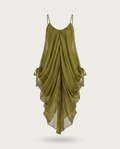 Liberated Sheer Draped Mini Dress Boho Brown