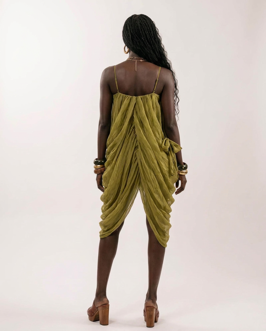 Liberated Sheer Draped Mini Dress Boho Brown