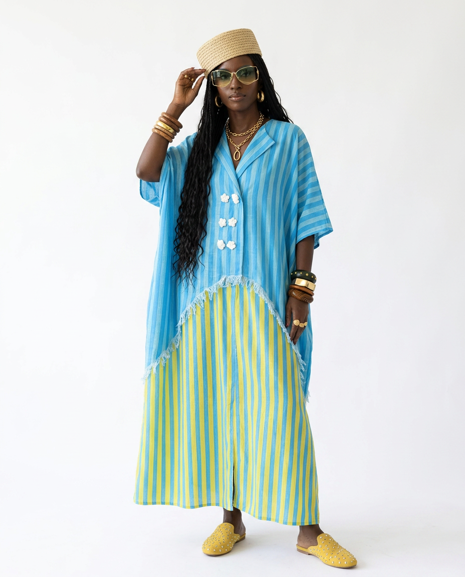 Vibrant Striped Boho Maxi Dress Boho Brown