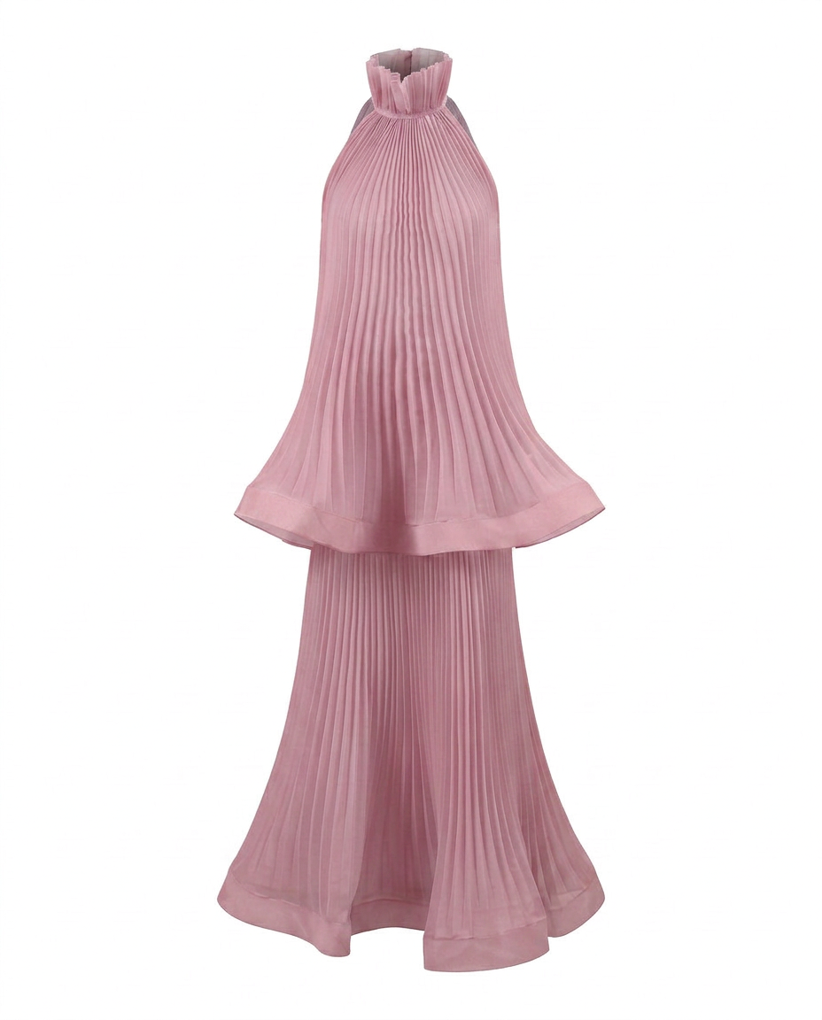 Sovereign Pleated Solid Maxi Dress Boho Brown