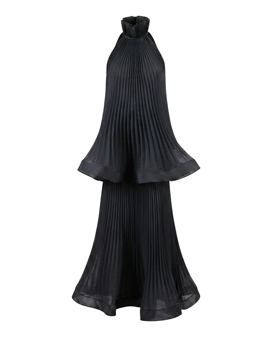 Sovereign Pleated Solid Maxi Dress Boho Brown