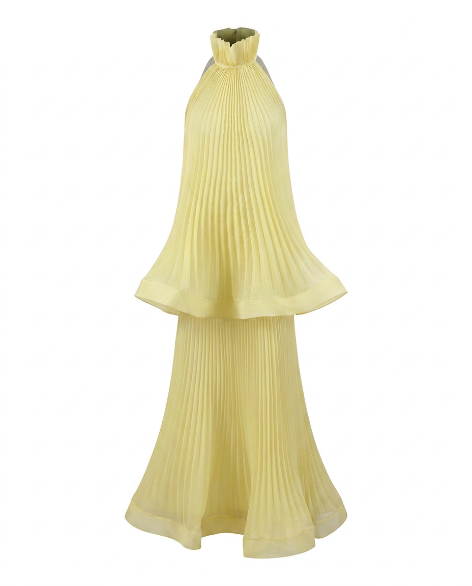 Sovereign Pleated Solid Maxi Dress Boho Brown