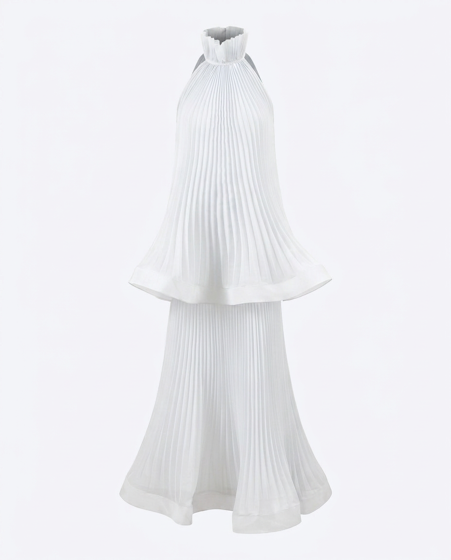 Sovereign Pleated Solid Maxi Dress Boho Brown