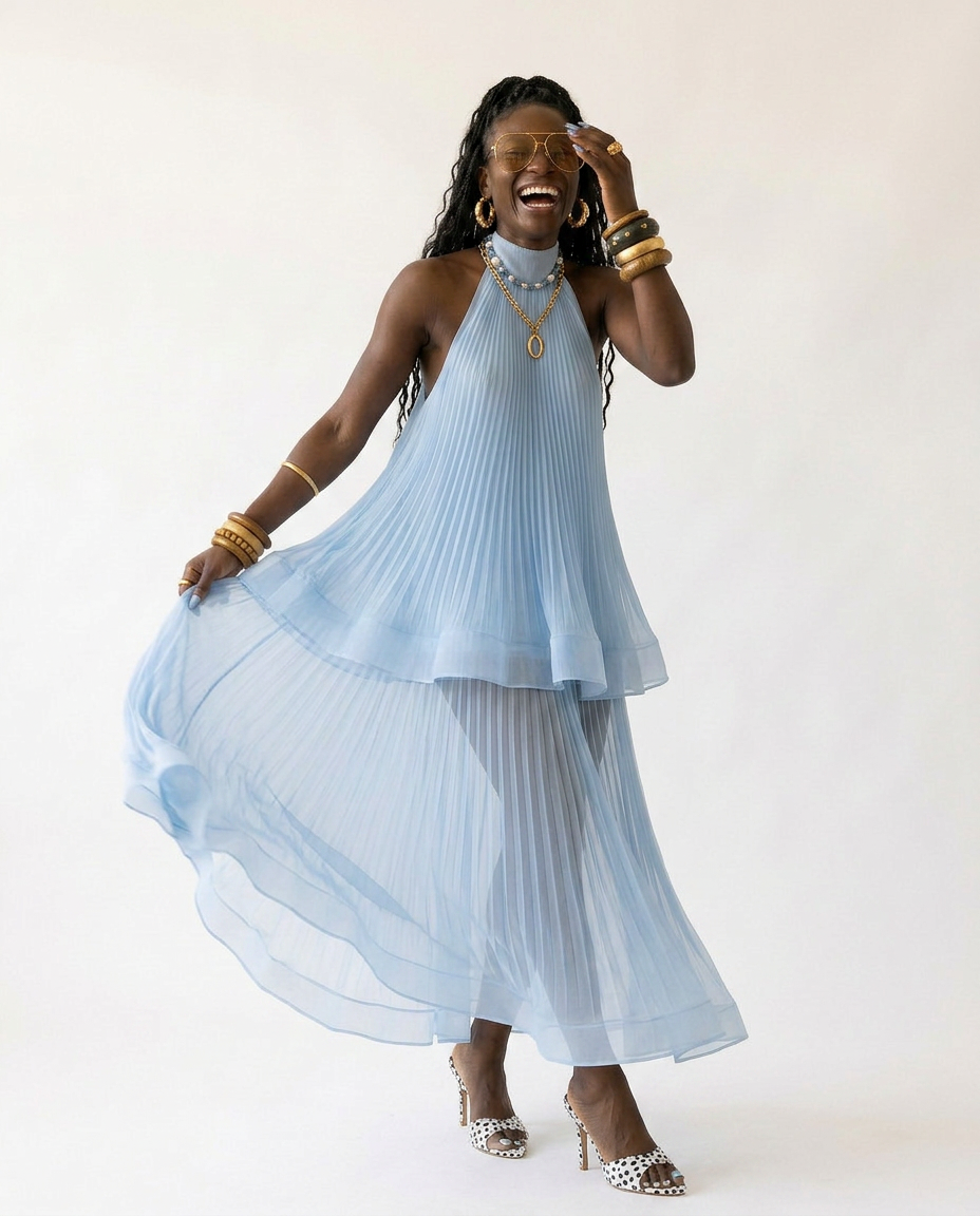 Sovereign Pleated Solid Maxi Dress Boho Brown