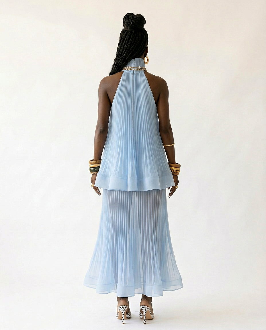 Sovereign Pleated Solid Maxi Dress Boho Brown