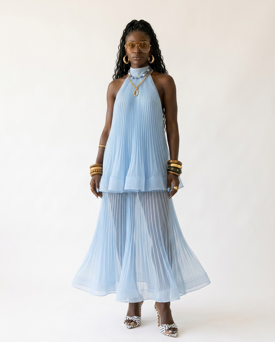 Sovereign Pleated Solid Maxi Dress Boho Brown