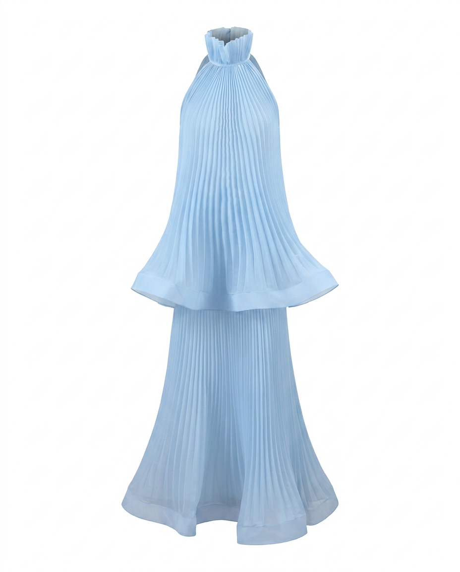Sovereign Pleated Solid Maxi Dress Boho Brown