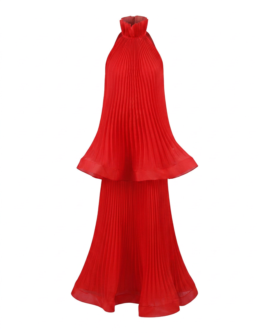 Sovereign Pleated Solid Maxi Dress Boho Brown